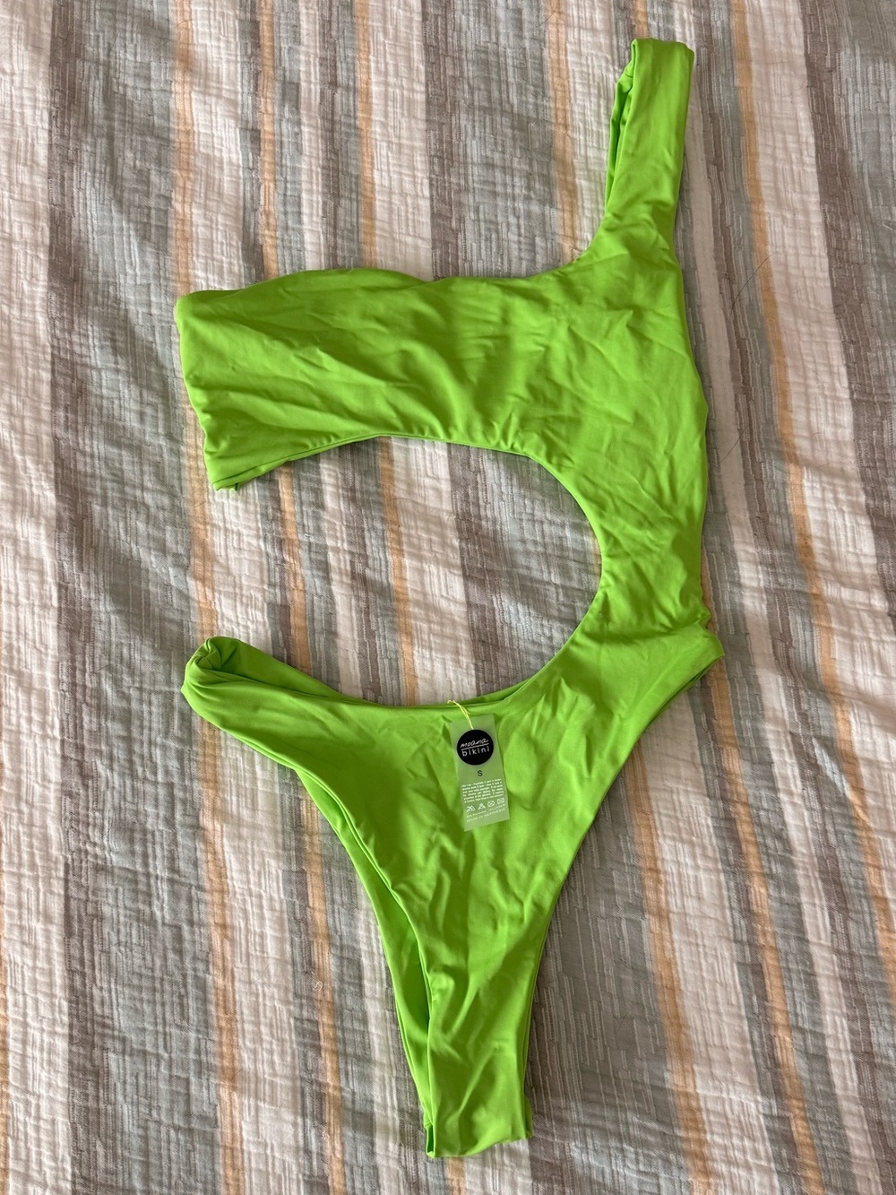 Neon Green One-Piece Swimsuit - Asymmetric Cut